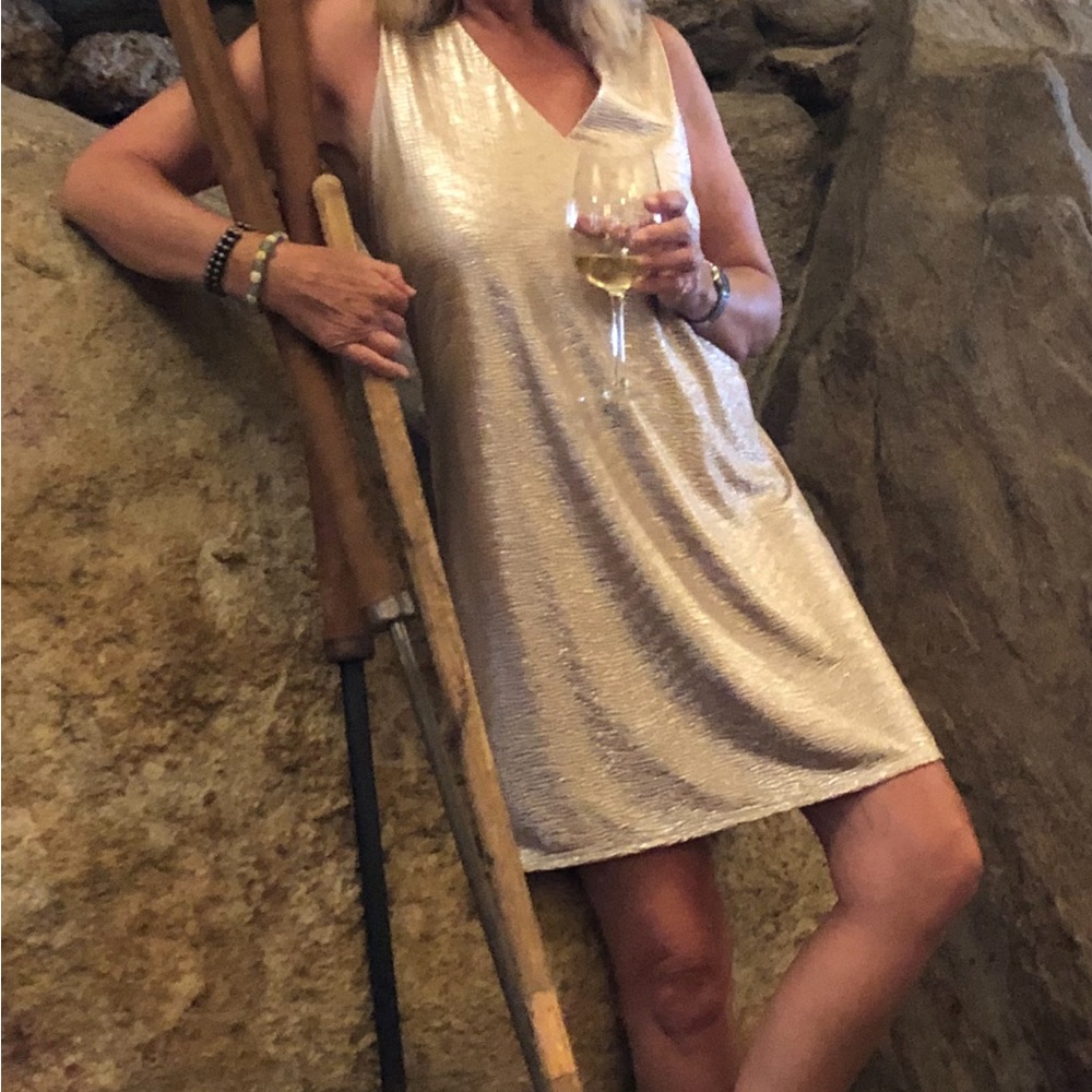 EUC gold lame crinkle dress